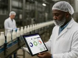 Inspector reviewing live kitchen data