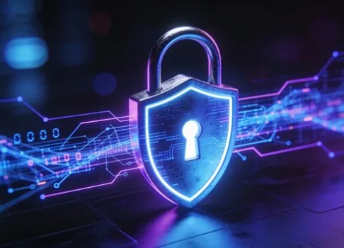 Abstract blockchain lock graphic