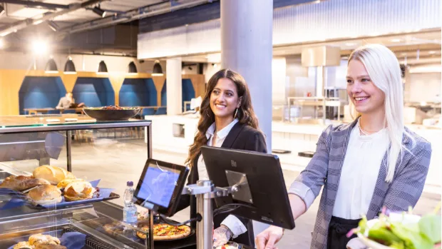 Employee scanning at canteen till