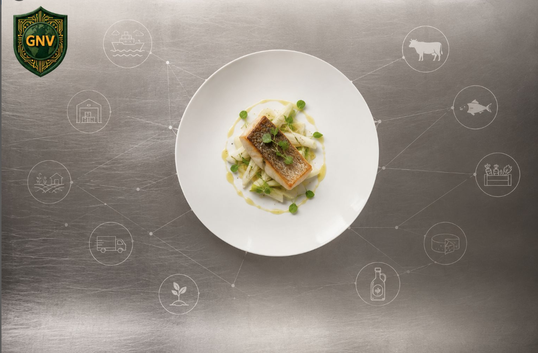 GNV food traceability network: a plated dish connected to supplier, farm, catch and transport sources